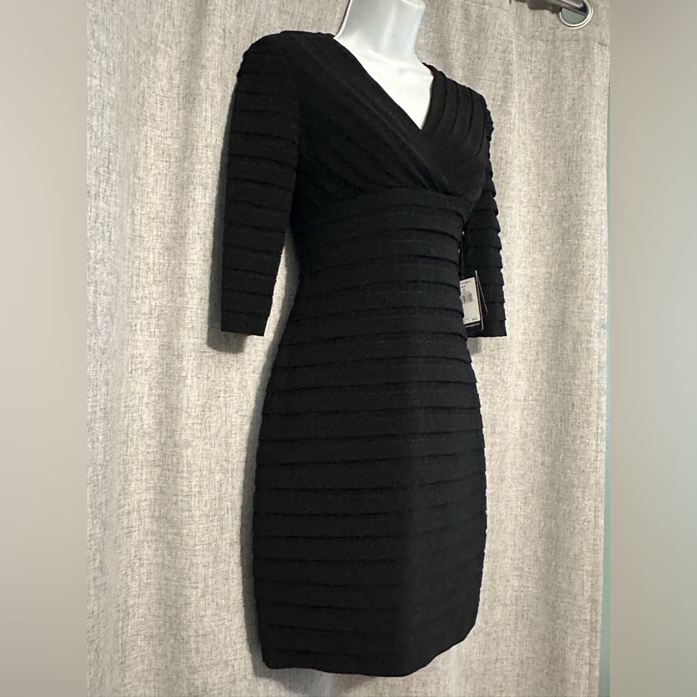 NWT ADRIANNA PAPELL Little Black Bodycon Dress Bandage Ruffled Tiered 0P $100 - Picture 5 of 10